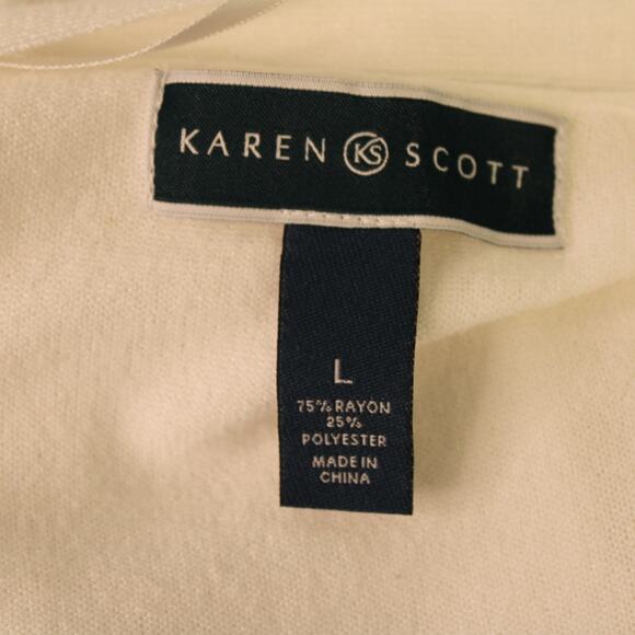 Karen Scott White Ribbed Knit Open Front Cardigan Sweater Size Large Very Good - Picture 5 of 6